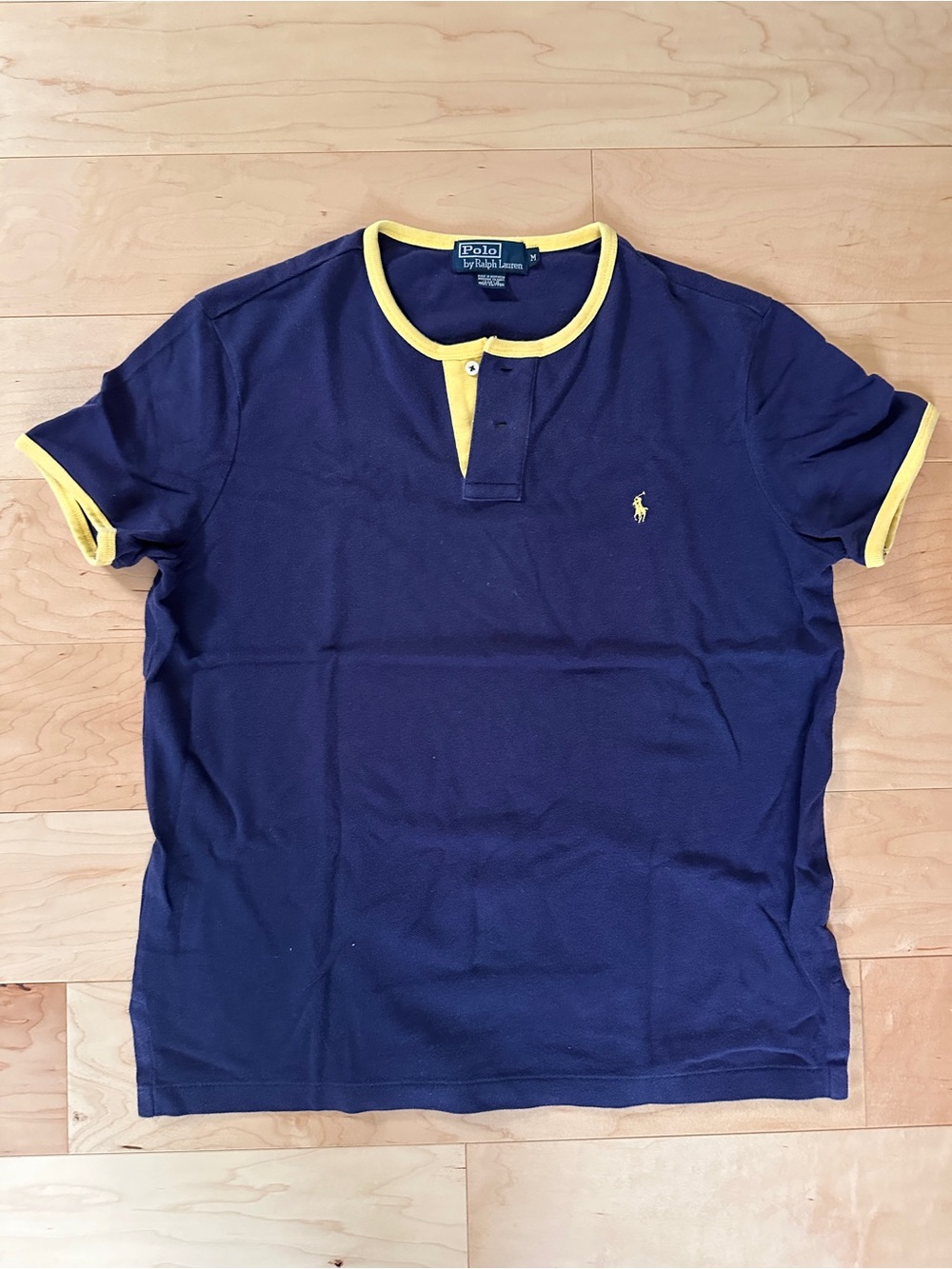 Polo by Ralph Lauren Navy Short-Sleeve Henley with Yellow Trim